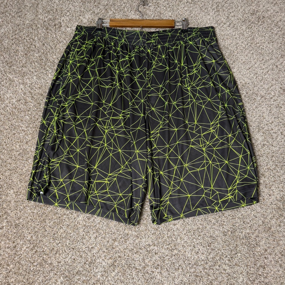 The Foundry Supply Co Mens 2XL Athletic Shorts Black Neon Green Geometric Gym